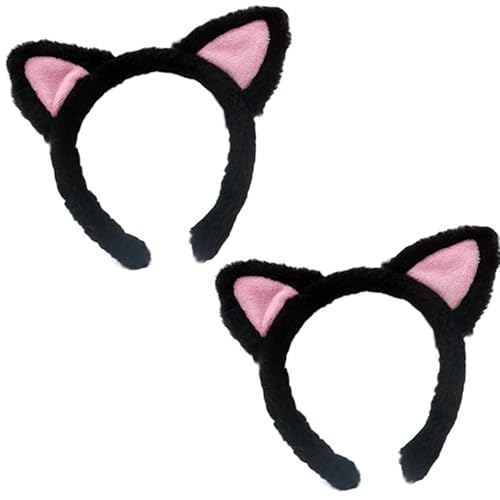 HUUiWAA 2 Set Katzenohren Stirnbänder - Plüsch Weiche Ohren für Make-up, Dusche Halloween Kostüm Party für Frauen Schwarz Rosa HUUiWAA 2 Set Katzenohren Stirnbänder - Plüsch Weiche Ohren für Make-up, Dusche Halloween Kostüm Party für Frauen Schwarz Rosa von HUUiWAA