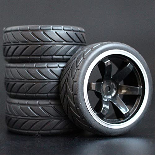 HUVNEXA 4 STÜCKE 1/10 Gummireifen RC Rennwagenreifen Auf Straßenfelge, for HSP, for HPI, RC Autoteil Durchmesser 65mm Reifen 94123-94122 RC-Autoreifen(701B-6086) von HUVNEXA