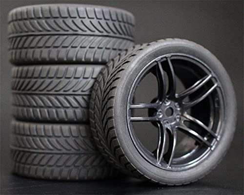 HUVNEXA 4 Stück 26 mm Gummi-RC-Reifen, Felgen, Hex 12, 1:10, for HSP, for HPI, Sprint 2 Drift RS4 On Road 4WD RC-Autoreifen(9065-6085) von HUVNEXA
