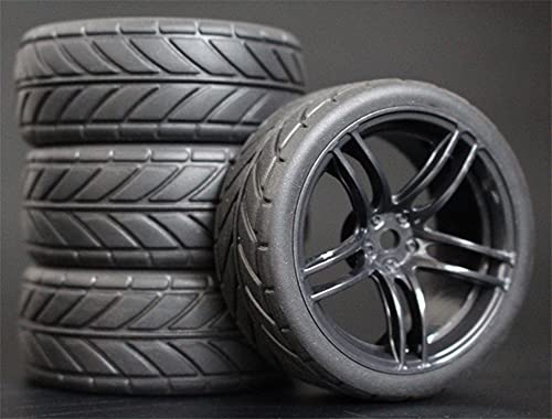 HUVNEXA 4 Stück 26 mm Gummi-RC-Reifen, Felgen, Hex 12, 1:10, for HSP, for HPI, Sprint 2 Drift RS4 On Road 4WD RC-Autoreifen(9065-6086) von HUVNEXA