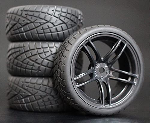 HUVNEXA 4 Stück 26 mm Gummi-RC-Reifen, Felgen, Hex 12, 1:10, for HSP, for HPI, Sprint 2 Drift RS4 On Road 4WD RC-Autoreifen(9065-8001) von HUVNEXA