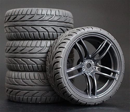 HUVNEXA 4 Stück 26 mm Gummi-RC-Reifen, Felgen, Hex 12, 1:10, for HSP, for HPI, Sprint 2 Drift RS4 On Road 4WD RC-Autoreifen(9065-8002) von HUVNEXA