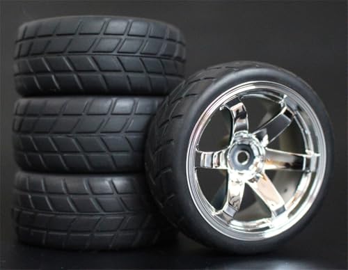 HUVNEXA 4 stücke Weiche Gummi Touring Reifen Reifen Felge 1/10 RC Auto RC-Autoreifen(706-6083) von HUVNEXA
