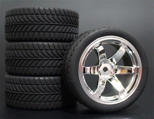 HUVNEXA 4 stücke Weiche Gummi Touring Reifen Reifen Felge 1/10 RC Auto RC-Autoreifen(706-6085) von HUVNEXA