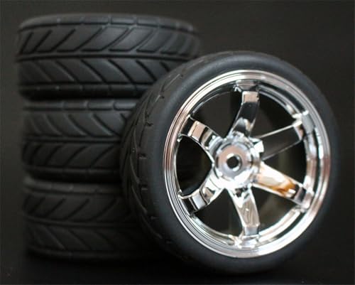 HUVNEXA 4 stücke Weiche Gummi Touring Reifen Reifen Felge 1/10 RC Auto RC-Autoreifen(706-6086) von HUVNEXA