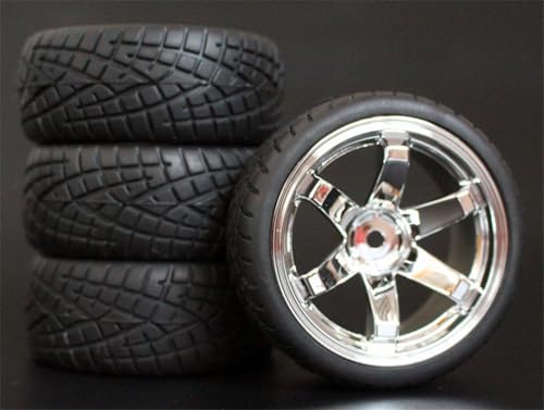HUVNEXA 4 stücke Weiche Gummi Touring Reifen Reifen Felge 1/10 RC Auto RC-Autoreifen(706-8001) von HUVNEXA