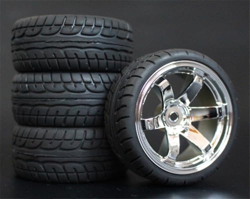 HUVNEXA 4 stücke Weiche Gummi Touring Reifen Reifen Felge 1/10 RC Auto RC-Autoreifen(706-8003) von HUVNEXA