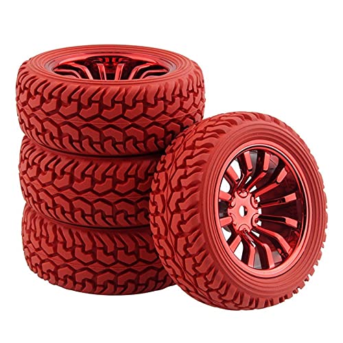 HUVNEXA 4p Gummireifen Felgen, for HSP, for HPI, 1/10 On-Road Rally Car RC 717-8019 RC-Autoreifen(Red) von HUVNEXA