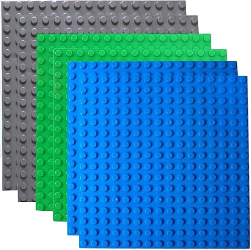 Große Bauplatte 25.5 * 25.5cm, Grundplatte für DUPLO Sets, Konstruktion, Grüne Blaue Graue Grundplatte(6 Stück) von HUYIYI