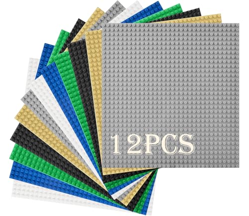 HUYIYI 12 Platten-Set Bauplatte Kompatibel mit Meisten Marken,Kompatibel mit Bauplatte Classic,25,5 x 25,5cm,Classic Grüne Blaue Graue Sand Grundplatte für Konstruktionen und für weitere Sets von HUYIYI