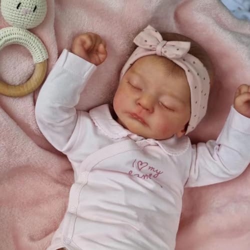 HUYRP Reborn Baby Puppe18 Zoll 45cm Reborn-Puppe Realistisches Silikon Baby Reborn Puppen Puppe Stoffkörper Lebensechte Reborn Baby Puppen Sieht aus wie EIN echtes Baby (schlafendes Baby) von HUYRP