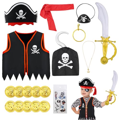 HUYUE Piratenkostüm Kinder Piraten Kostüm Zubehör 18Stk Piratenhut Piratenkostüm für Kinder Jungen Mädchen Karneval Pirat HUYUE Piratenkostüm Kinder Piraten Kostüm Zubehör 18Stk Piratenhut Piratenkostüm für Kinder Jungen Mädchen Karneval Pirat von HUYUE