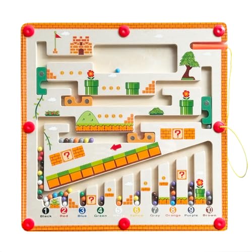 HUZU Labyrinth-Thema Magnetisches Spiel, Farben und Zahlen Lernen, Montessori Holzspielzeug, 3-7 Jahre, Kinder Motorik Mädchen Junge Geschenk von HUZU