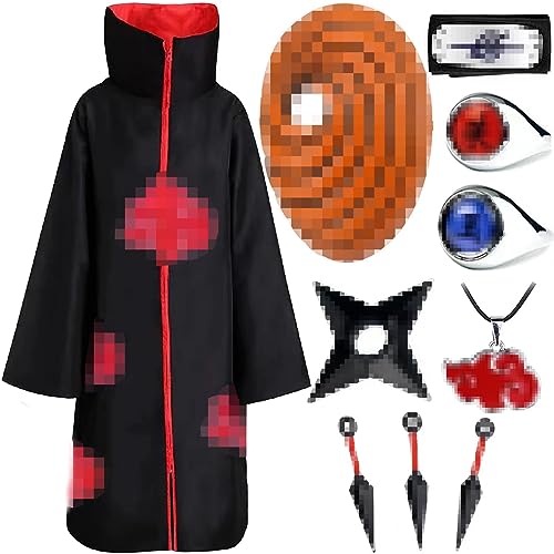 Akatsuki Kostüm für Kinder Erwachsene Cosplay Itachi Kostüm mit 9 Teilen Cosplay Anime Zubehör Kostüm Obito Kostüm Akatsuki Kleid Umhang Akatsuki Kostüm für Halloween Karneval (XXL) von HVIERO