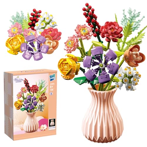 HVIERO Blumenstrauß Klemmbausteine mit Vase, 8 Blumen 724 Teile Blumenstrauß Bausteine Set Botanical Kollektion Bauklötze Pflanzen Home Deko für Frauen Mädchen Erwachsene 6+ HVIERO Blumenstrauß Klemmbausteine mit Vase, 8 Blumen 724 Teile Blumenstrauß Bausteine Set Botanical Kollektion Bauklötze Pflanzen Home Deko für Frauen Mädchen Erwachsene 6+ von HVIERO