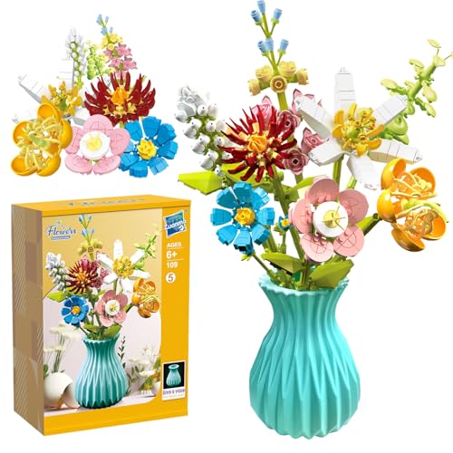 HVIERO Blumenstrauß Klemmbausteine mit Vase, 8 Blumen 737 Teile Blumenstrauß Bausteine Set Botanical Kollektion Bauklötze Pflanzen Home Deko für Frauen Mädchen Erwachsene 6+ von HVIERO