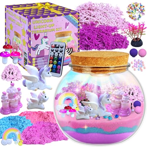 HVIERO Einhorn Geschenke für Mädchen Einhorn Terrarium Set DIY Bastelset Kinder 4 5 6 7 8 9 10 11 12 Jahre Jungen und Mädchen Kreatives Nachtlicht Einhorn Geburtstagsgeschenk von HVIERO
