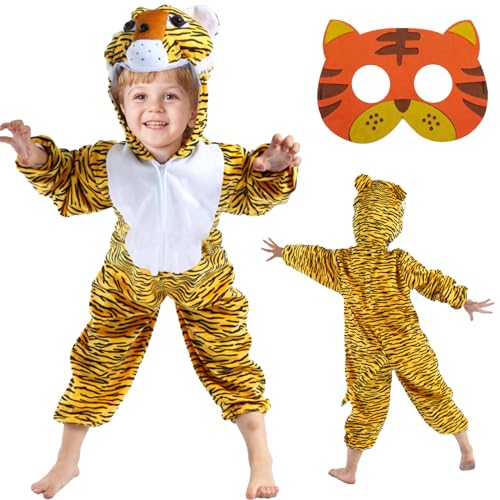 Tiger Kostüm Kinder 98 104 110 mit Tiger Maske Tiger Kinder Onesie Karneval Kostüm Tiger Kinder Jungen Mädchen Kapuzen Tiger Tierkostüm Kinder Kostüm Tigerkostüm Kleinkinder Faschingskostüme Anzug (M) von HVIERO