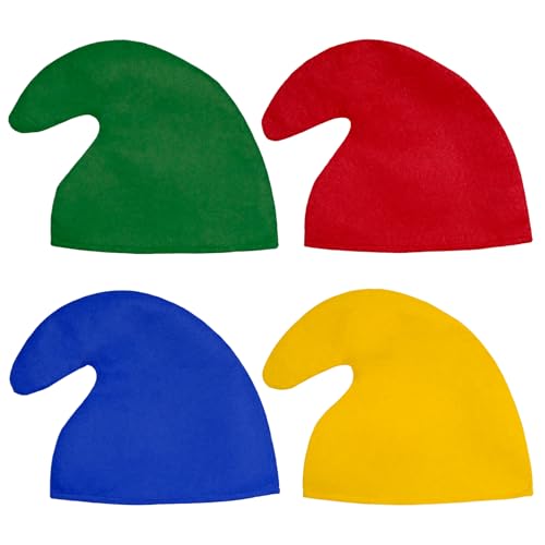 HVIHWI 4 Stück Zwergenmütze für Erwachsene, Einheitsgröße, Zipfelmütze für Karneval, Fasching, Halloween, Kostümzubehör, Wichtelmütze Elfenmütze, Mottoparty Accessoire von HVIHWI