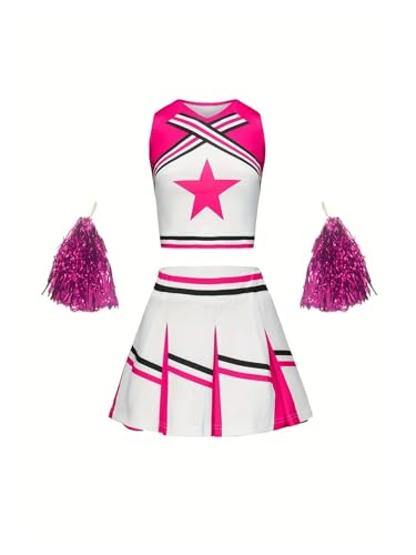HWJFDC Cheerleader Kostüm Cheerleader-Rock-Anzug, sportlich, niedlich, Heimkehr-Saison-Performance-Kostüm, mehrfarbig erhältlich(Pink,9-10Y(140cm)) von HWJFDC