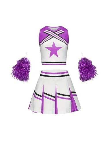 HWJFDC Cheerleader Kostüm Cheerleader-Rock-Anzug, sportlich, niedlich, Heimkehr-Saison-Performance-Kostüm, mehrfarbig erhältlich(Purple,7-8Y(130cm)) von HWJFDC