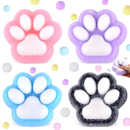 Squishy Cat Paw, 4 Pcs Squishy Katze Pfote, Cat Paw Squeeze Toy, Taba Squishy,Sensorisches Spielzeug Pfoten,Katzenpfoten Squishy Toy,Süße Katzenpfoten Stressabbau Fidget Toys für Kinder(C) von HWJPDMBD