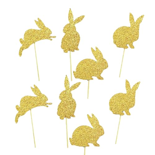 8 PCs 4 Typen Bunny Cupcake Toppers Kaninchenkuchen Toppers Geburtstagsfeier Osterkuchendekoration (golden) Fiesta von HWXZUUO