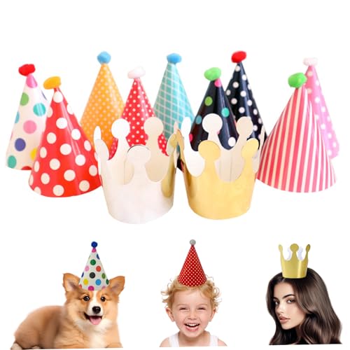 HWXZUUO 11pcs Mini Party Hüte, farbenfrohe Papier 9 Kegelhut und 2 Kronenpartyhüte für Geburtstagsfeiertag Kinder Haustier Dekor Mini HWXZUUO 11pcs Mini Party Hüte, farbenfrohe Papier 9 Kegelhut und 2 Kronenpartyhüte für Geburtstagsfeiertag Kinder Haustier Dekor Mini von HWXZUUO