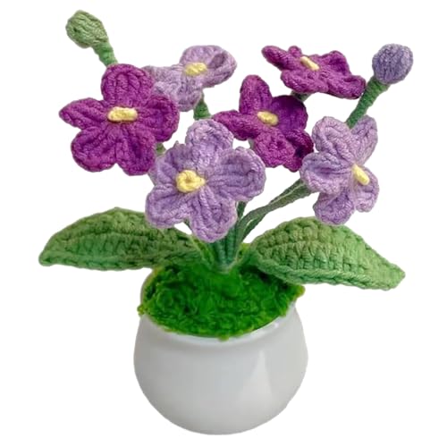HWXZUUO Häkelpflanze 4.3x2.3 '' Wolle vergessen Mich Nicht häkeln Blumen mit Blättern und Pistils Keine Wartung charmant gestrickte Kunstblumen Geschenk für Wohnkultur, Häkelpflanze von HWXZUUO