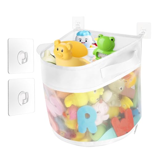Badewannenspielzeug Aufbewahrung, HXC Badespielzeug Sufbewahrung mit 2 Selbstklebend Haken Badewannenspielzeug Mesh Tasche zur Sortierung von Badespielzeug, Weiß Badewannenspielzeug Aufbewahrung, HXC Badespielzeug Sufbewahrung mit 2 Selbstklebend Haken Badewannenspielzeug Mesh Tasche zur Sortierung von Badespielzeug, Weiß von HXC
