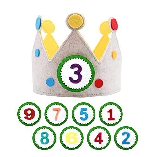 HXHWKEN Geburtstagskrone Kinder Stoffkrone mit Auswechselbaren den Zahlen 0-9 Unisex Kinderkrone für Geburtstage oder Kinderpartys von HXHWKEN