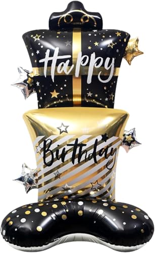 HXJFGDM XXL Stehend Folienballon Geburtstag, 180cm Happy Birthday Ballon Schwarz Gold - Helium Ballons Geburtstag Deko mit Geschenkverpackung, Doppelschicht Design für Party Hochzeit Silvester HXJFGDM XXL Stehend Folienballon Geburtstag, 180cm Happy Birthday Ballon Schwarz Gold - Helium Ballons Geburtstag Deko mit Geschenkverpackung, Doppelschicht Design für Party Hochzeit Silvester von HXJFGDM