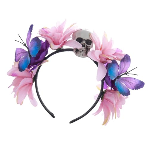 Day Of The Dead Blumen-Haarreif Schmetterling Schädel Haarband Halloween Cosplay Kopfbedeckung Floral Kopfschmuck Haarschmuck Day Of The Dead Blumen-Haarreif Schmetterling Schädel Haarband Halloween Cosplay Kopfbedeckung Floral Kopfschmuck Haarschmuck von HXNH