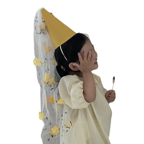 Geburtstagshut mit besticktem Blumenschleier, langer Partyhut, Kopfschmuck, Accessoire für Frauen und Mädchen, Geburtstagsparty-Zubehör, elegante Brautduschen, Haar-Accessoire Geburtstagshut mit besticktem Blumenschleier, langer Partyhut, Kopfschmuck, Accessoire für Frauen und Mädchen, Geburtstagsparty-Zubehör, elegante Brautduschen, Haar-Accessoire von HXNH