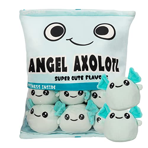 HXPLN Axolotl Plüsch Kissen, Abnehmbare Axolotl Kuscheltier Snack Kissen, Axolotl Pudding Kissen, Tasche mit Axolotl Plüschtier, Niedliche Geschenk für Jugendliche, Mädchen, Kinder (6 Blaue Axolotls) von HXPLN