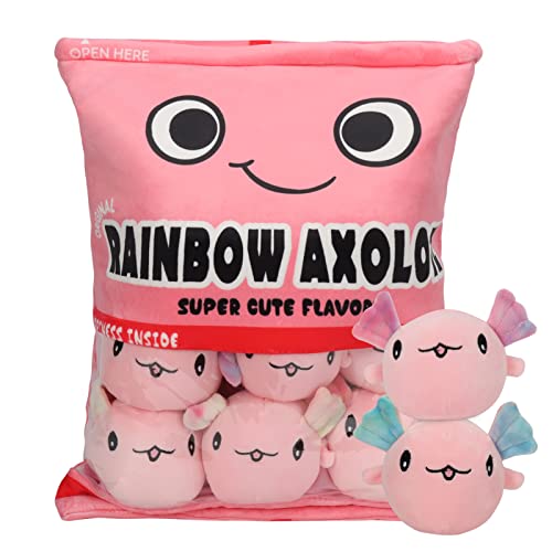 HXPLN Nettes Snack Plüsch Kissen, Axolotl Pudding Kissen, Abnehmbare Axolotl Plüsch Puppen Spielzeug Tasche mit Axolotl Plüsch, Axolotl Geschenke für Kinder (6 Rosa Axolotls) von HXPLN