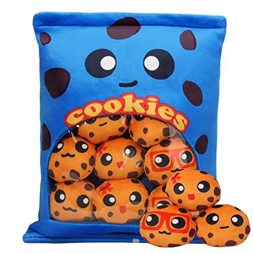 HXPLN Cookie Plüsch Kissen, Pudding Cheesy Kissen, Abnehmbare Cheesy Puffs Plüsch Spielzeug, Snack Kissen Cookie Plüsch, Niedliche Cookie Dekoration Geschenk für Jugendliche, Kinder (8 Blaue Cookies) von HXPLN