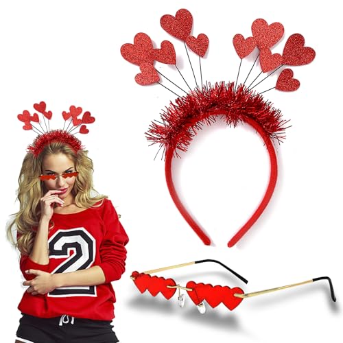 Herz Stirnband Glitzer mit Herz Form Brille, Herzherzige Haarreifen Herz Haarreif Rot Pailletten Herz Stirnband Partybrille Haarbänder, Haarschmuck für Valentinstag Hochzeit Karneval Herz Stirnband Glitzer mit Herz Form Brille, Herzherzige Haarreifen Herz Haarreif Rot Pailletten Herz Stirnband Partybrille Haarbänder, Haarschmuck für Valentinstag Hochzeit Karneval von HXUING