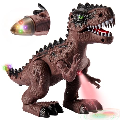 HYAKIDS Dinosaurier Figuren Spielzeug, Realistisches Elektrisch T-Rex Roboter mit Gehen, Brüllen, LED Licht, Monster Figuren für Kinder, Lernspielzeug Geschenke für Jungen Mädchen 3 4 5 6 Jahre von HYAKIDS