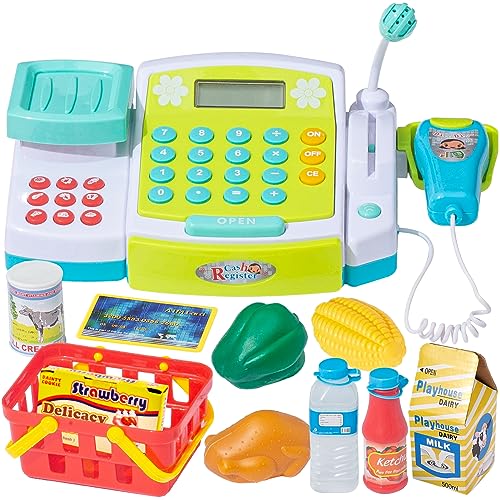HYAKIDS Kasse Spielzeug, Elektronische Supermarktkasse mit Rechner, Waage, Mikrofon, Scanner, Licht und Sound, Rollenspiele Spielkasse Spielzeug für Kinder ab 3 Jahren von HYAKIDS