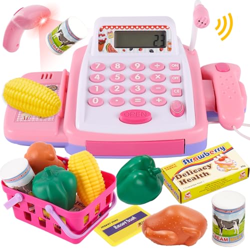 HYAKIDS Kinder Kasse Spielzeug mit Rechnerfunktion Scanner Spielzeuglebensmittel Einkaufskorb, Kasse Kinder Rollenspiele, Supermarkt Spielzeug Geschenk für Mädchen Jungen ab 3 Jahren HYAKIDS Kinder Kasse Spielzeug mit Rechnerfunktion Scanner Spielzeuglebensmittel Einkaufskorb, Kasse Kinder Rollenspiele, Supermarkt Spielzeug Geschenk für Mädchen Jungen ab 3 Jahren von HYAKIDS
