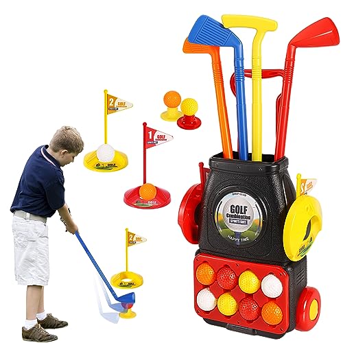 HYAKIDS Golf Set Spielzeug für Kinder mit 4 bunten Golfschläger 8 Golfbälle 2 Praxis Löcher und Golf Trolleys, Garten Kindergolf, Indoor und Outdoor Spielzeug für Jungen Mädchen ab 3 Jahren von HYAKIDS
