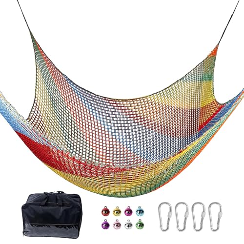 HYEIOL Kletternetz, 3 m x 3 m, doppellagig, strapazierfähig, Spielplatz, Sicherheit, Klettergerüst, Netz für Spielplatz, Baumhaus, Hinterhof, Outdoor-Abenteuer (bunt) von HYEIOL