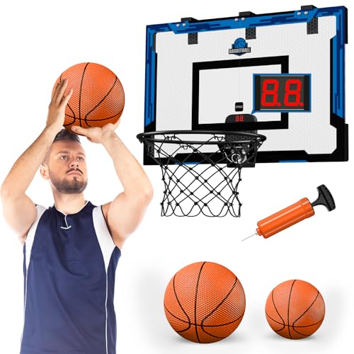 HYES 24" x 16" Großer Basketballkorb Indoor für Kinder, Basketball Korb mit Anzeiger, 2 Balls, Pumpe, Big Basketball Spielzeug für Erwachsener Kinder Teens Jungen Mädchen (blau mit Scorer) von HYES