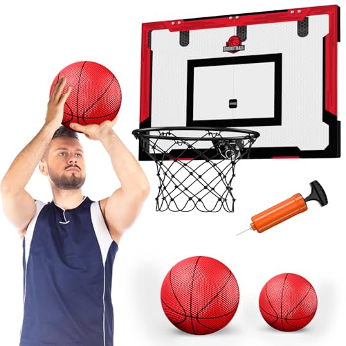 HYES 24" x 16" Großer Basketballkorb Indoor für Kinder, Basketball Korb mit Stabiler Backboards, 2 Balls, Pumpe, Big Basketball Spielzeug für Erwachsener Kinder Teens Jungen Mädchen (rot) von HYES