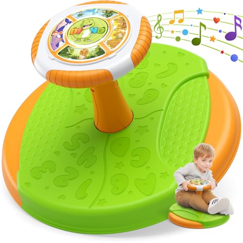 HYES Dinosaurier Drehstuhl für Kinder, Sit and Spin Karussell Spielzeug, 360° Spun Stuhl mit LED-Lichtern und Musik, Drehkarussell, Sensory Spielzeug Geschenk für Jungen Mädchen Alter 2-4 HYES Dinosaurier Drehstuhl für Kinder, Sit and Spin Karussell Spielzeug, 360° Spun Stuhl mit LED-Lichtern und Musik, Drehkarussell, Sensory Spielzeug Geschenk für Jungen Mädchen Alter 2-4 von HYES