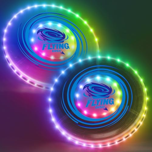 HYES 2 Pack Fliegender Ring Frisbee für Kinder, 45 LEDs, 14 Beleuchtung Modi, Wiederaufladbar, leichtes, Fliegende Scheibe für Indoor Outdoor Sport Spielzeug Geschenk für Teenager Jungen Mädchen HYES 2 Pack Fliegender Ring Frisbee für Kinder, 45 LEDs, 14 Beleuchtung Modi, Wiederaufladbar, leichtes, Fliegende Scheibe für Indoor Outdoor Sport Spielzeug Geschenk für Teenager Jungen Mädchen von HYES