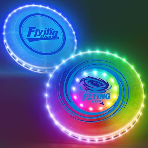 HYES 2 Pack Fliegender Ring für Kinder, 45 LEDs, 14 Beleuchtung Modi, Wiederaufladbar, leichtes, Fliegende Scheibe für Indoor Outdoor Sport Spielzeug Geschenk für Teenager Jungen Mädchen von HYES