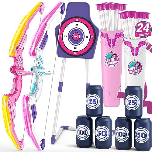 HYES 2 Pack Pfeil und Bogen Spielzeug für Kinder Bogenschießen Set mit 2 Bogen, 24 Saugnapfpfeile, 2 Stehend Ziel, 2 Pfeilhalter & 6 Score Ziele, Indoor Outdoor Spielzeug Geschenk für Jungen Mädchen HYES 2 Pack Pfeil und Bogen Spielzeug für Kinder Bogenschießen Set mit 2 Bogen, 24 Saugnapfpfeile, 2 Stehend Ziel, 2 Pfeilhalter & 6 Score Ziele, Indoor Outdoor Spielzeug Geschenk für Jungen Mädchen von HYES