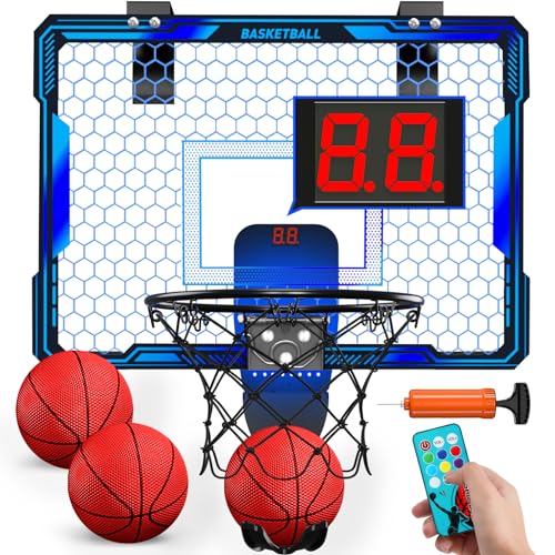 HYES Basketballkorb für Kinder mit Fernbedienung, 7 Beleuchtung, Basketballkorb mit 3 Modi, Elektronischer Anzeigetafel, 3 Balls, Pumpe, Indoor Outdoor Basketballkorb Sport Spielzeug for Kids, Blau HYES Basketballkorb für Kinder mit Fernbedienung, 7 Beleuchtung, Basketballkorb mit 3 Modi, Elektronischer Anzeigetafel, 3 Balls, Pumpe, Indoor Outdoor Basketballkorb Sport Spielzeug for Kids, Blau von HYES
